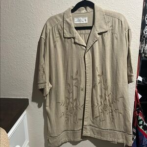 Beige Floral Embroidered Shirt